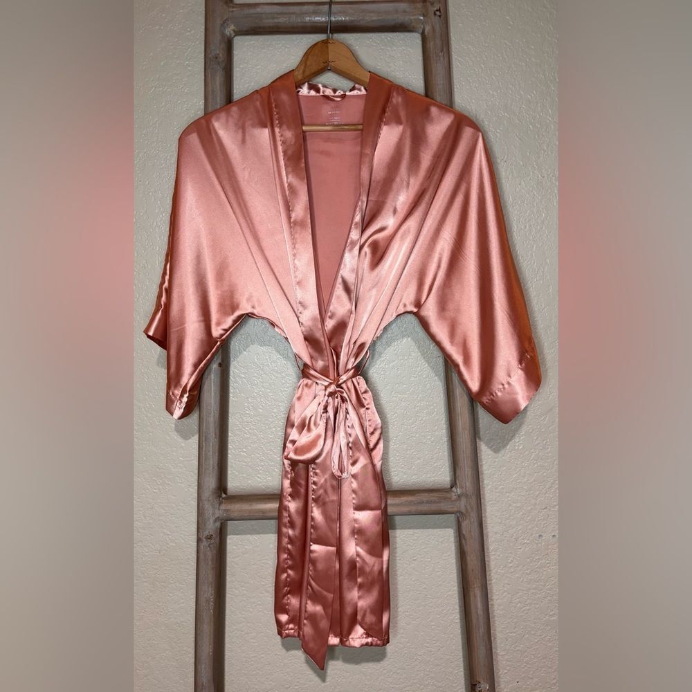 AW Bridal Blush Pink Satin Wrap Robe w Pockets | Size S